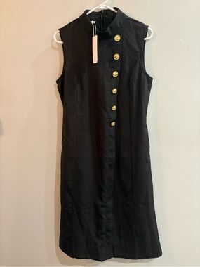 Oshoplive Sleeveless  Black Shift Dress with Gold Buttons Size Medium NWT